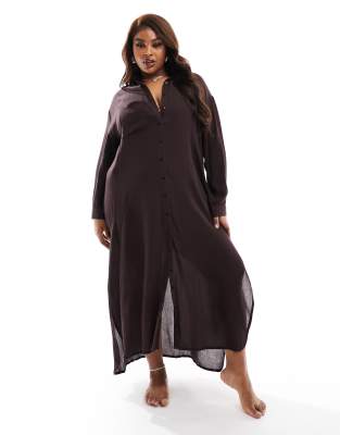 South Beach Curve South Beach Curve maxi beach shirt dress in brown