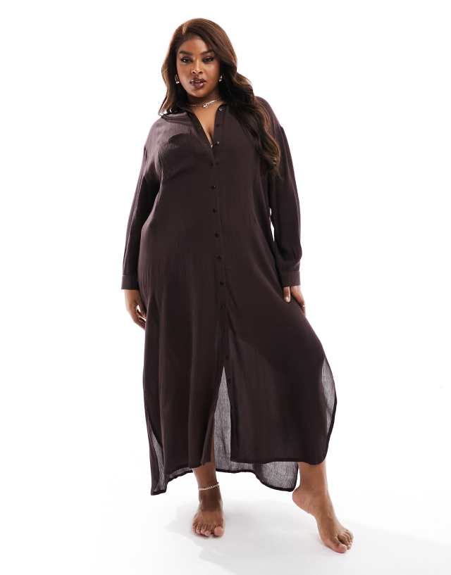 long beach shirt dress South Curve maxi beach in brown polished look