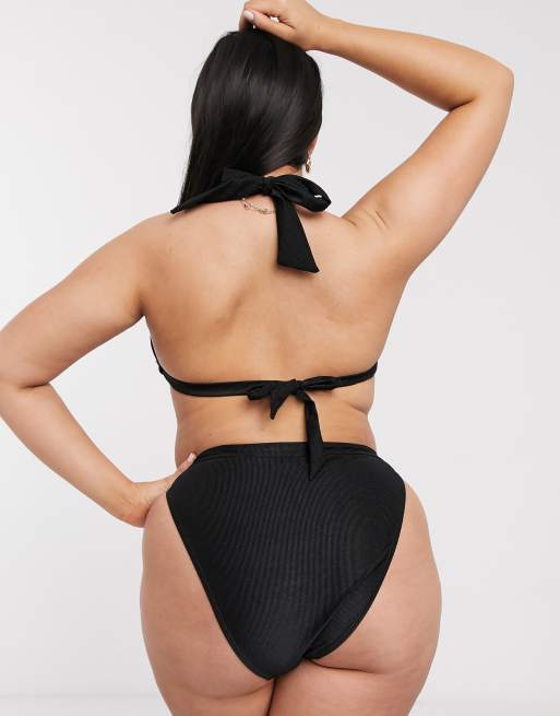 South Beach Curve - Mix and Match - Bas de bikini côtelé à taille haute, en exclusivité - Noir, 2 de 4
