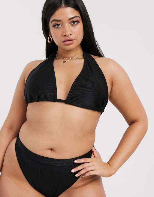 South Beach Curve - Mix and Match - Bas de bikini côtelé à taille haute, en exclusivité - Noir, 3 de 4
