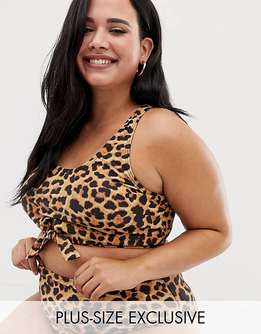 South Beach Curve mix & match crop bikini top in leopard print