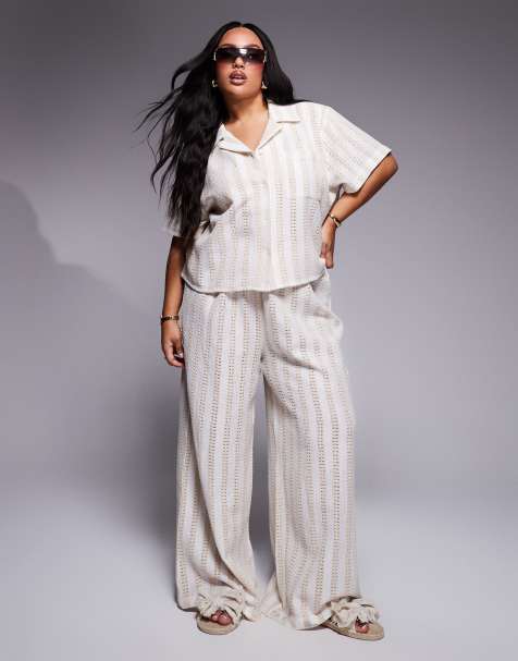 South Beach Curve - Pantalon en maille au crochet - Beige et crème - view 1