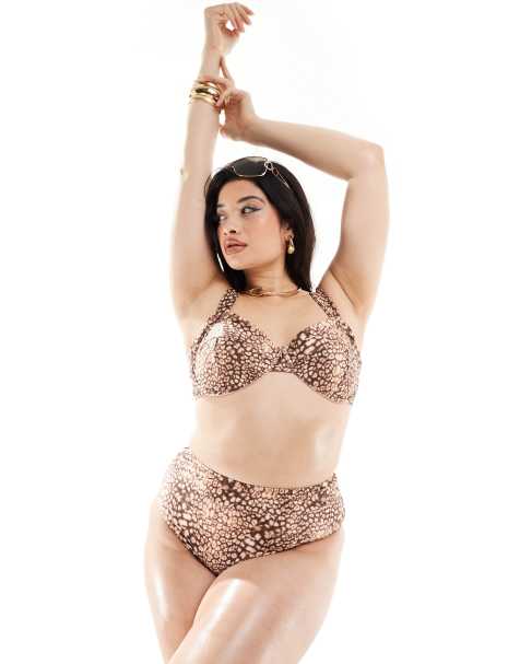 South Beach Curve printed underwire bikini top in brown - view 1