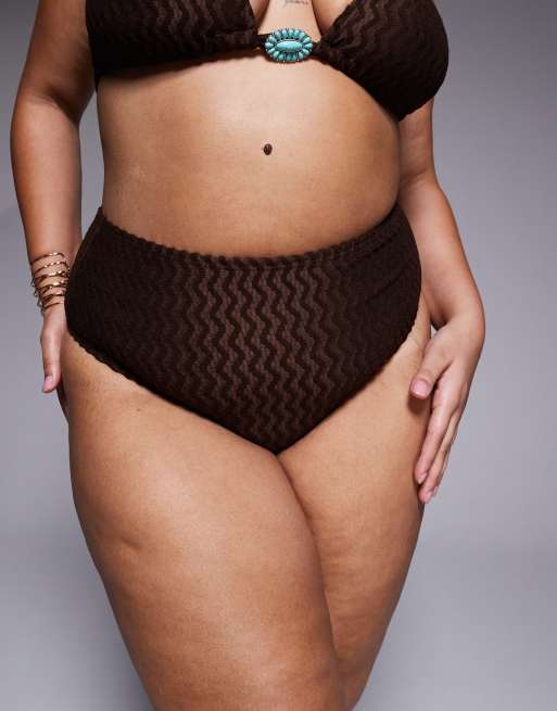 South Beach Curve - Slip bikini a vita alta testurizzati marroni, 2 di 4