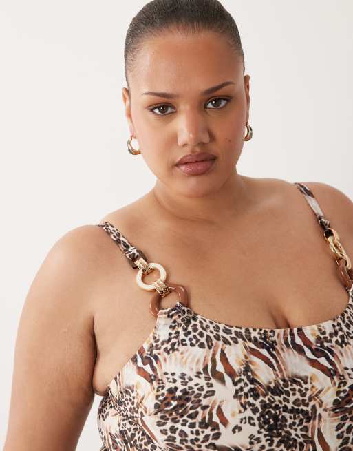 South Beach Curve swimsuit with hardware detail in leopard print, 3 of 4