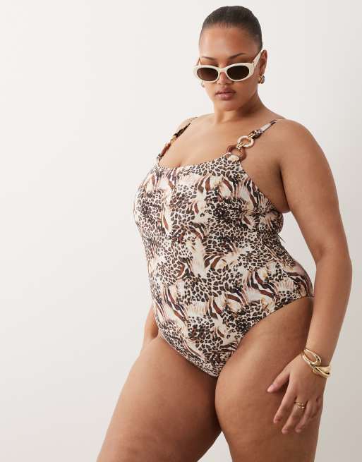 South Beach Curve swimsuit with hardware detail in leopard print, 4 of 4
