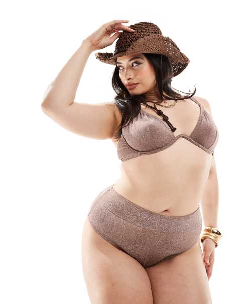 South Beach Curve underwire bikini top in light brown glitter - view 1