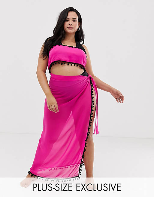 South Beach Curve wrap top & sarong two-piece in pink