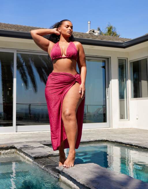 South Beach Curve x Leslie Sidora - Strand-sarong i metalfarvet pink - Kun hos ASOS 