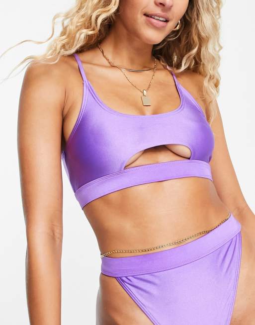 South Beach cut out hi-shine bikini top in purple 