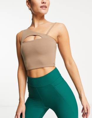 South Beach cut out sports bra in taupe-Brown