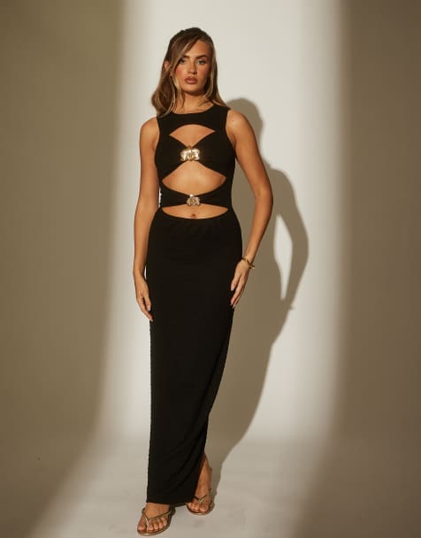 South Beach cut out textured trim dress in black - view 1