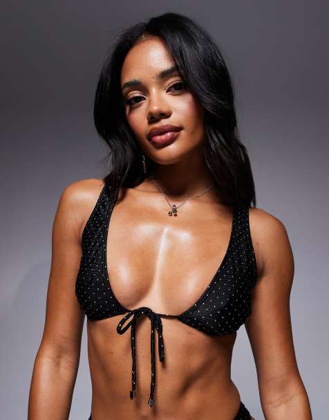 South Beach studded bikini top in black