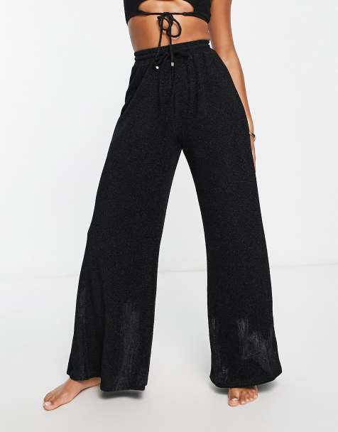 South Beach oversized metallic beach trouser in black 