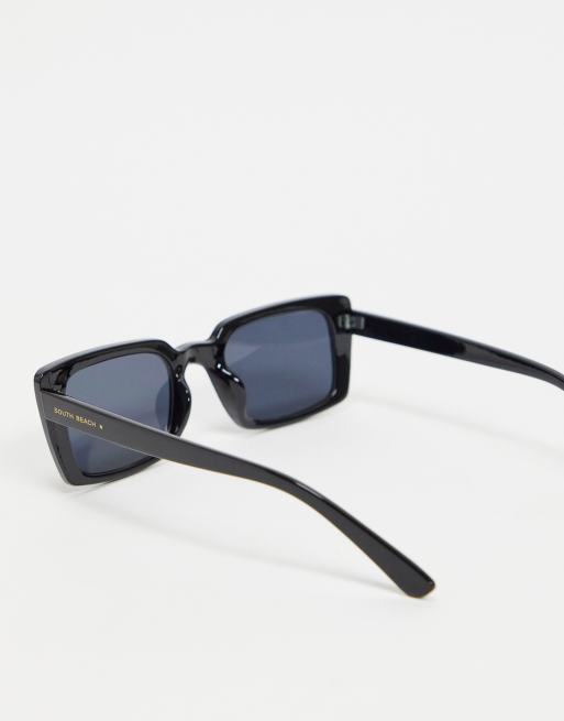 South Beach – Czarne prostokątne okulary przeciwsłoneczne oversize w stylu lat 90, 2 z 4