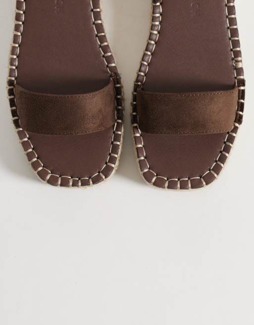 South Beach – Czekoladowe dwuczęściowe sandały espadryle z imitacji lnu, 2 z 4