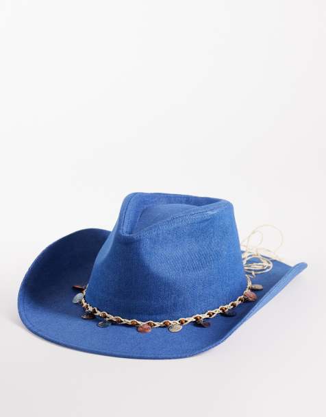 South Beach denim cowboy hat with trim detailing in blue - view 1
