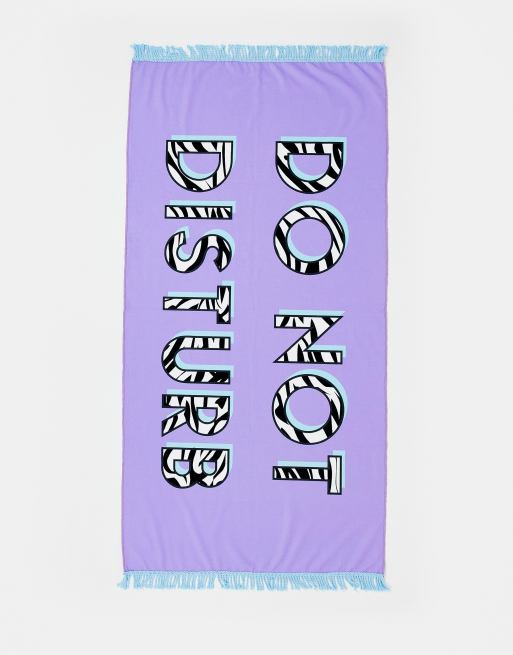 South Beach do not disturb beach towel in purple and zebra print