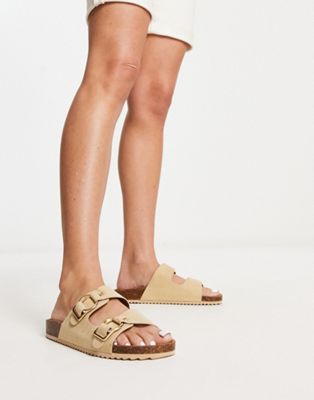 South Beach double band sandal with buckle in beige | ASOS