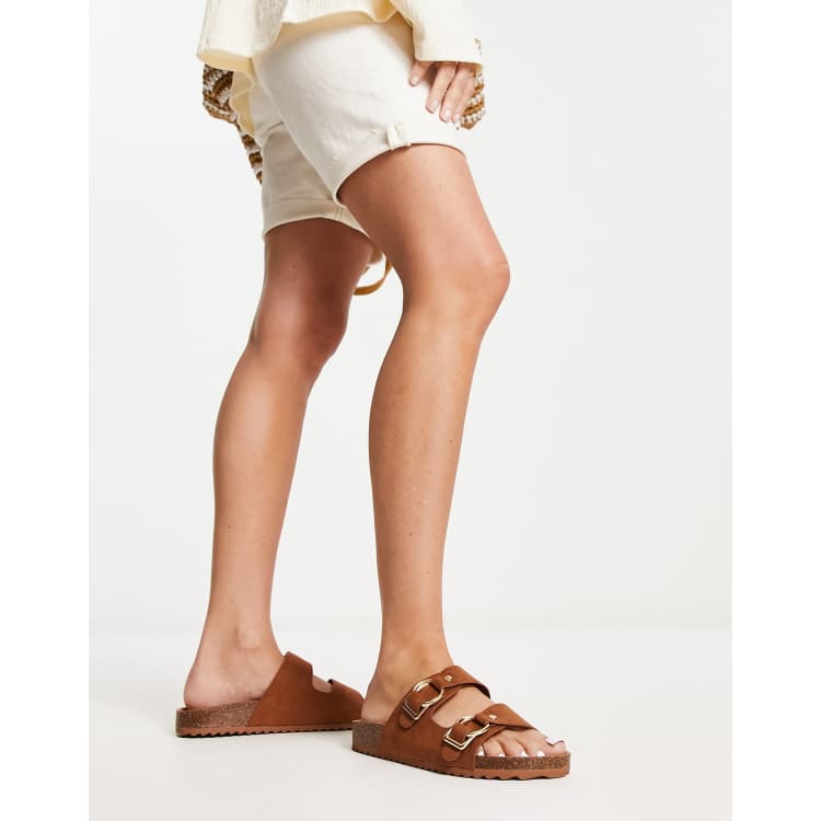 South Beach double band sandal with buckle in tan ASOS