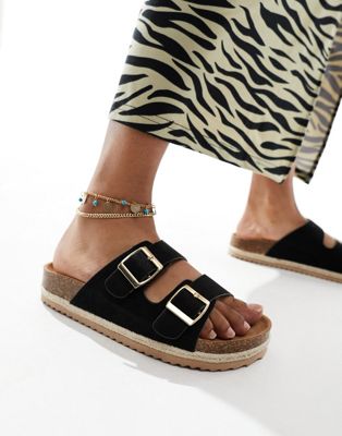  double buckle espadrille sandals  textile