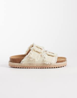 South Beach Double Buckle Espadrille Sandals In White