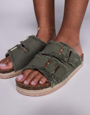 South Beach Double Buckle Espadrille Sandals In Green