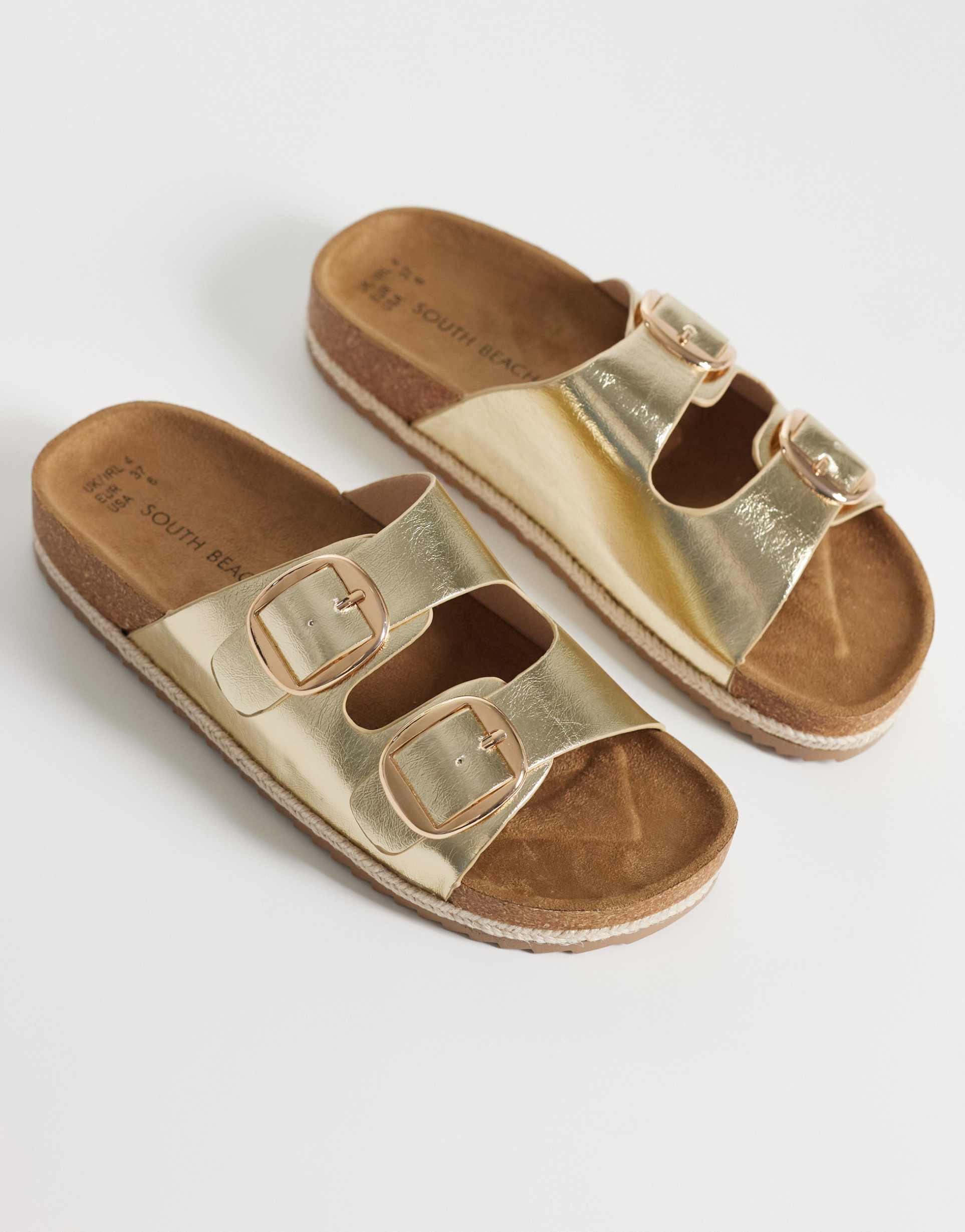 south beach double buckle espadrille sandals in gold