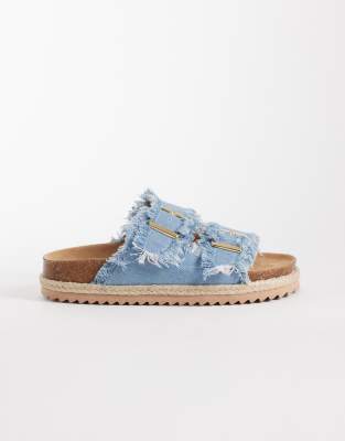  double buckle espadrille sandals in light blue