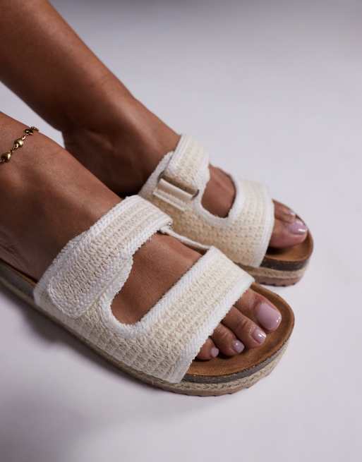 South Beach double buckle espadrille sandals in natural crochet, 4 of 4