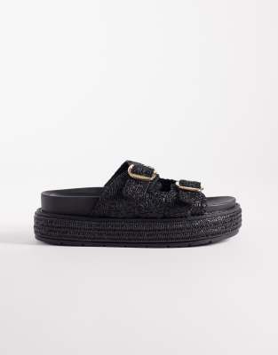 South Beach Double Buckle Platform Sandals In Black