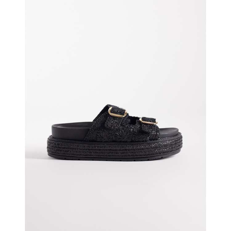 South Beach double buckle platform sandals in black | ASOS
