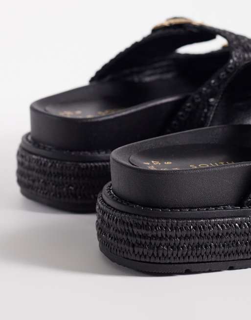 South Beach double buckle platform sandals in black, 2 of 4
