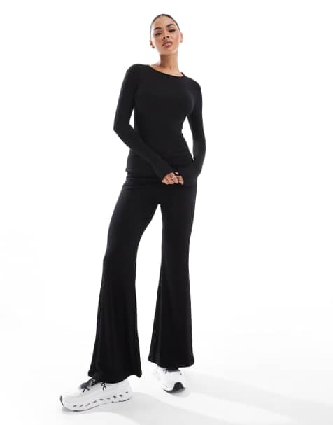 South Beach Double layer rib jersey  fold-over flares in black - view 1