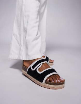 South Beach Double Strap Espadrille Sandals In Black