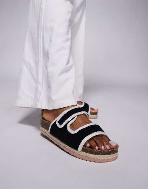 South Beach double strap espadrille sandals in black crochet, 2 of 4