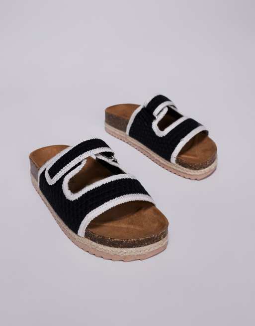 South Beach double strap espadrille sandals in black crochet, 3 of 4