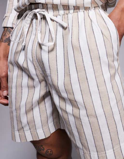 South Beach drawstring beach shorts in beige and white stripe, 4 of 5