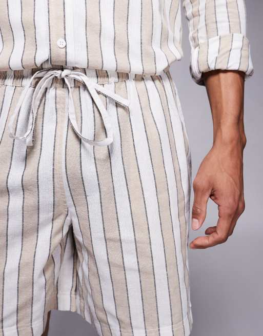 South Beach drawstring beach shorts in beige and white stripe, 5 of 5