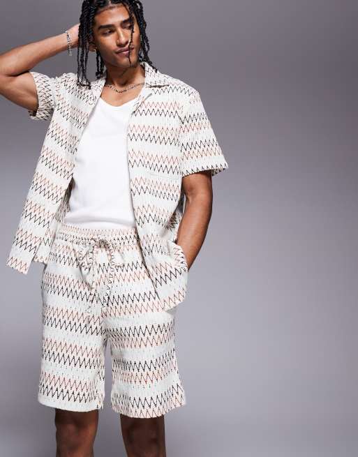South Beach drawstring beach shorts in multi zig zag stripe, 4 of 5