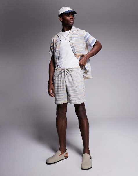 South Beach drawstring beach shorts in neutral stripe - view 1