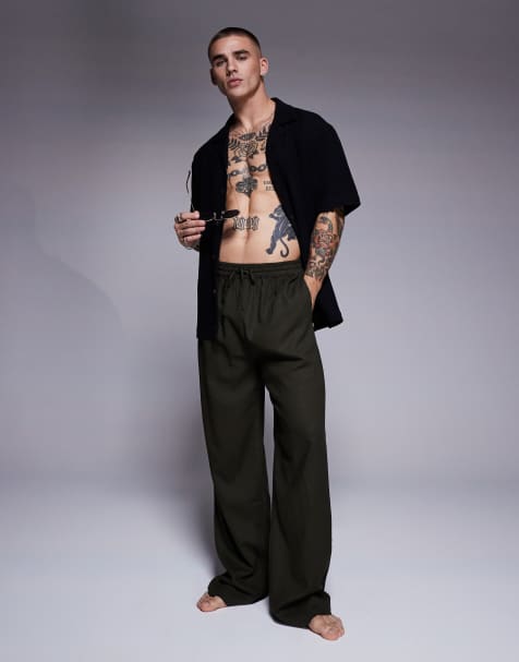 South Beach drawstring beach trouser in olive green - view 1