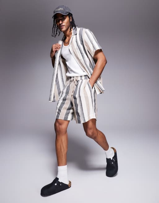 South Beach drawstring textured beach shorts in multi stripe, 2 of 5
