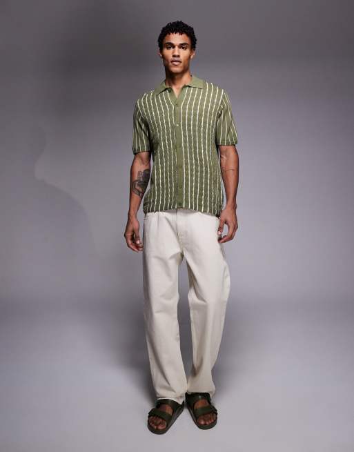 South Beach – Dzianinowa koszula w paski w kolorze khaki, 2 z 5