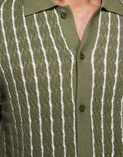 South Beach – Dzianinowa koszula w paski w kolorze khaki, 5 z 5