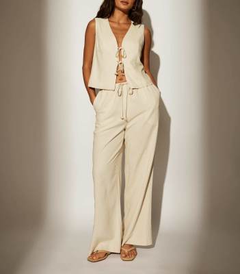 South Beach - Elegante Strandhose aus Leinenmix in Beige-Braun
