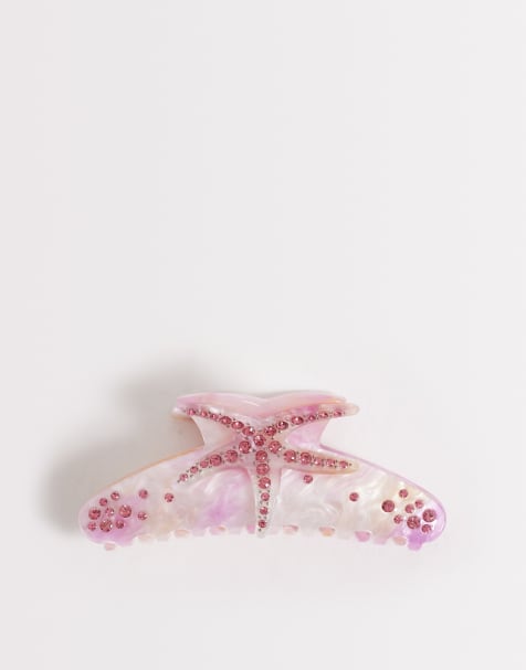 South Beach embellished starfish claw clip in pink - view 1