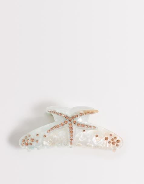 South Beach embellished starfish claw clip in white - view 1