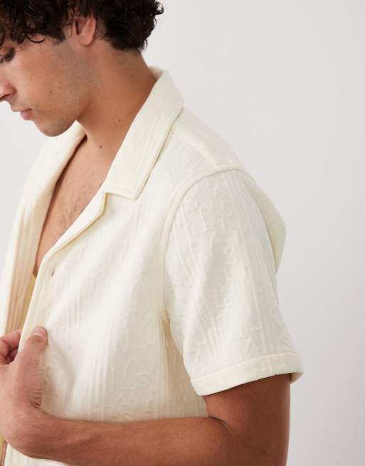 South Beach embossed beach shirt in cream, 3 of 5