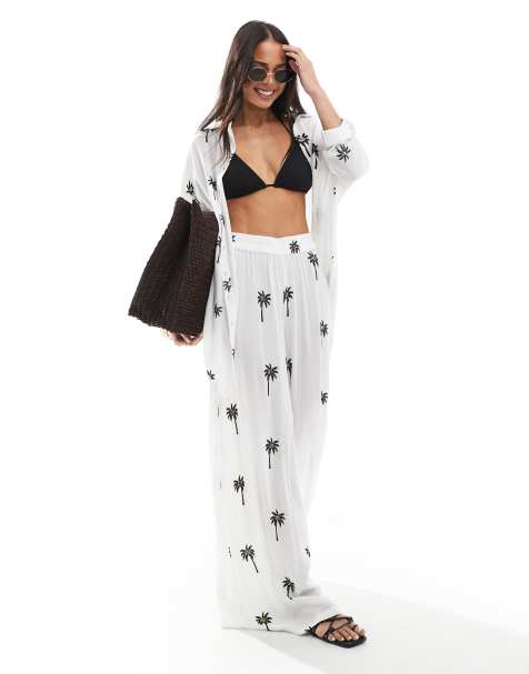 South Beach Embroidered beach pant in white - view 1